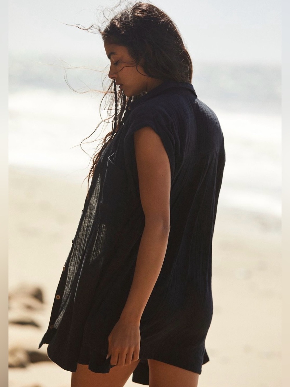Free People free-est Not So Basic Shirtdress Tunic Style 67760801 Black size XS - Picture 2 of 9